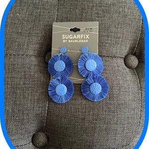 Candy Blue Fringe Circle Dangle Earrings.